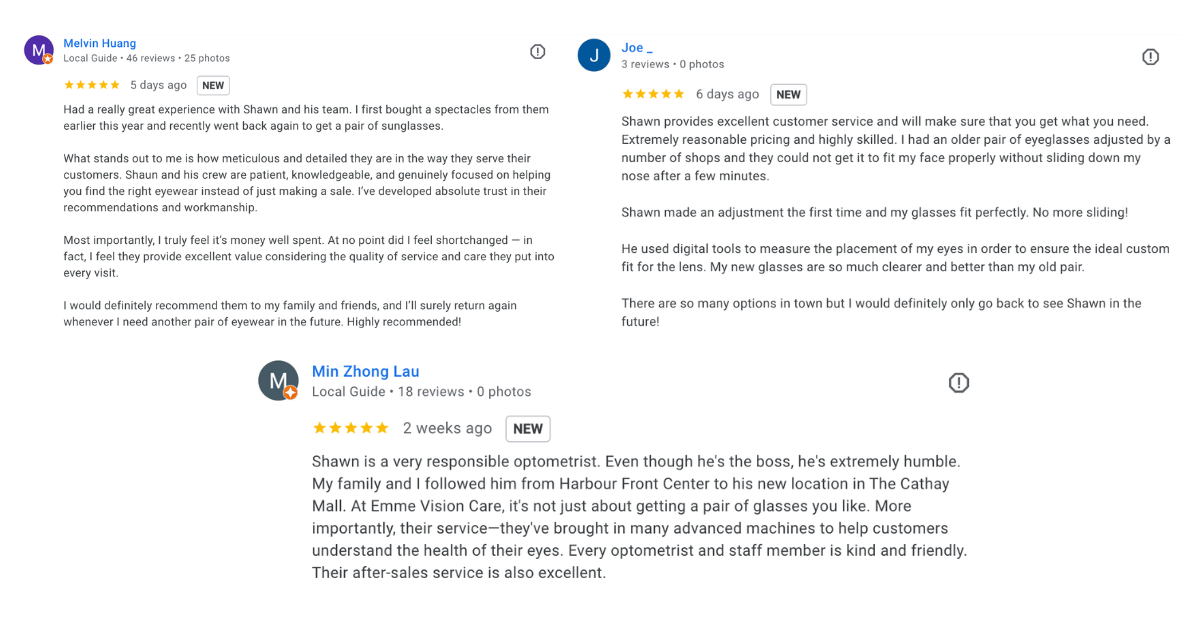 Google reviews for EMME Visioncare The Cathay